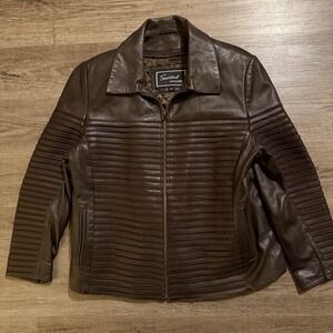 Vintage Sanzzini Leather Brown Jacket Zip Up Women's M